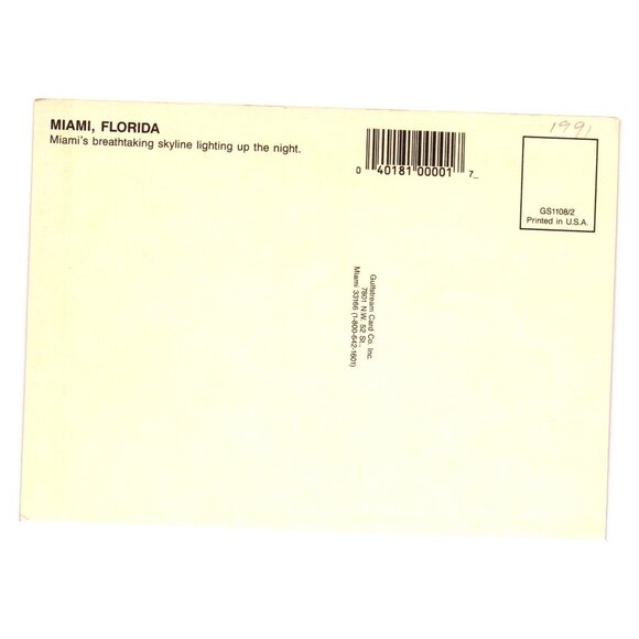 Vintage Miami Florida Night Skyline Postcard Evening Lights Tourism Buildings - Picture 2 of 2